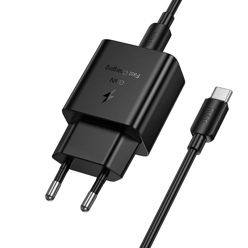 Nabíječka na telefon Hoco USB-C QC PD 25 W + kabel USB-C na USB-C N76, černá