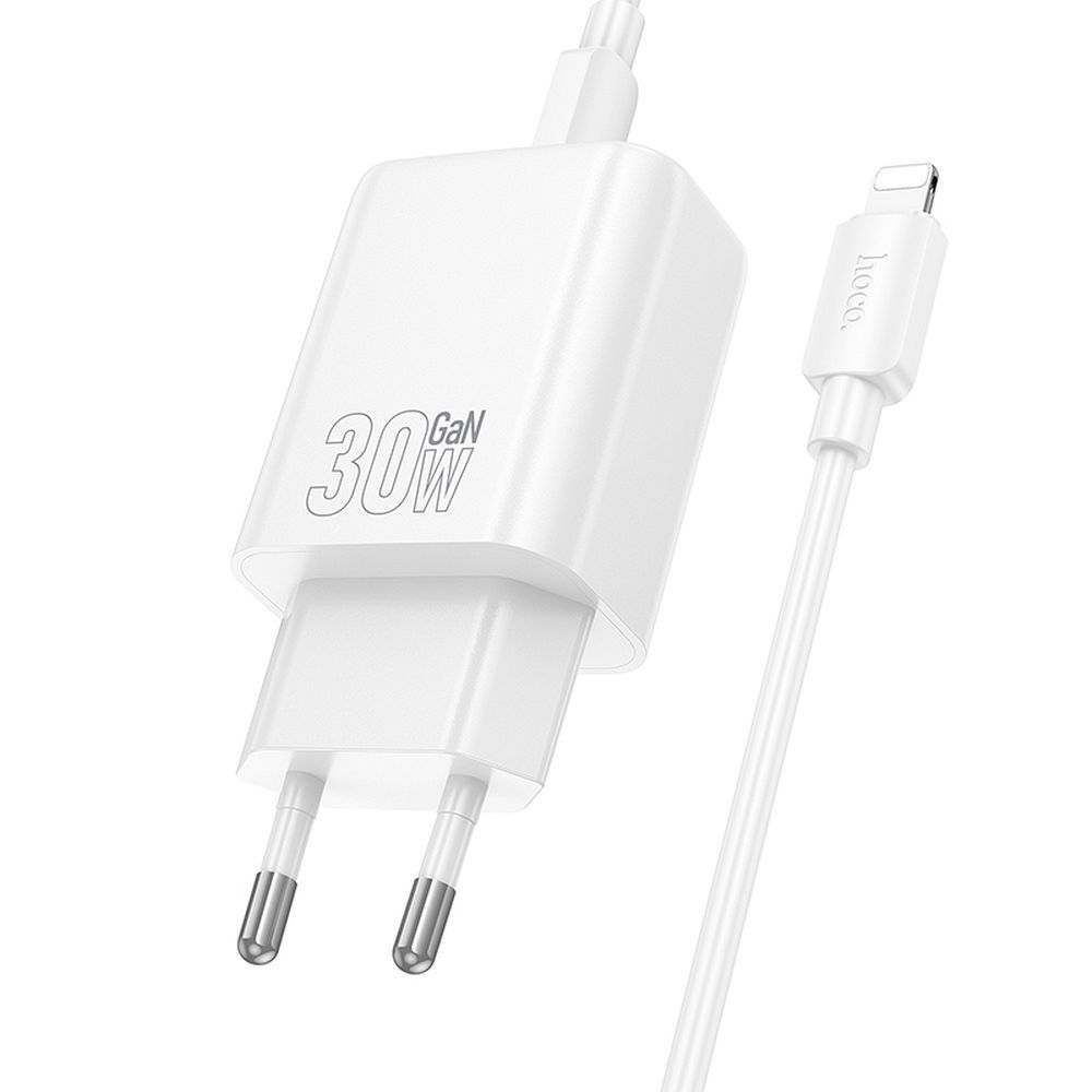 Nabíječka na telefon Hoco USB-C QC PD 30 W + kabel USB-C na Lightning N62, bílá