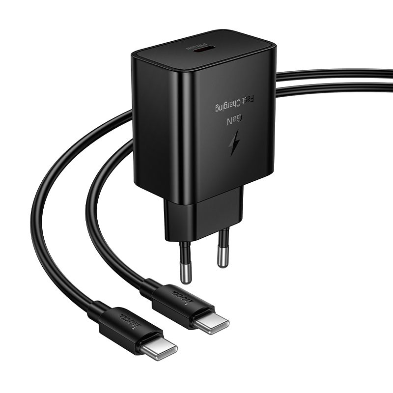 Nabíječka na telefon Hoco USB-C QC PD 45 W s kabelem USB-C na USB-C, N77, černá