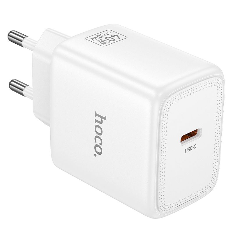 Nabíječka pro mobilní telefony GaN Hoco USB-C PD AVS 40 W, max. 60 W, N83, bílá