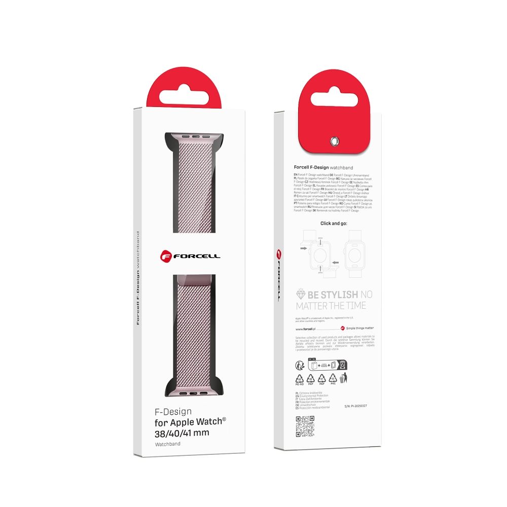 Náramek k hodinkám Apple Watch Forcell F-Design FA14, magnetický, ocelový, 38 / 40 / 41 mm, růžový