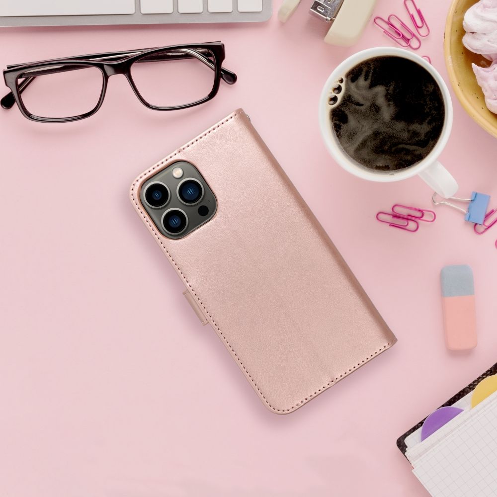 Otočné pouzdro pro iPhone 14 PLUS Mezzo Book, mandala, růžové zlato