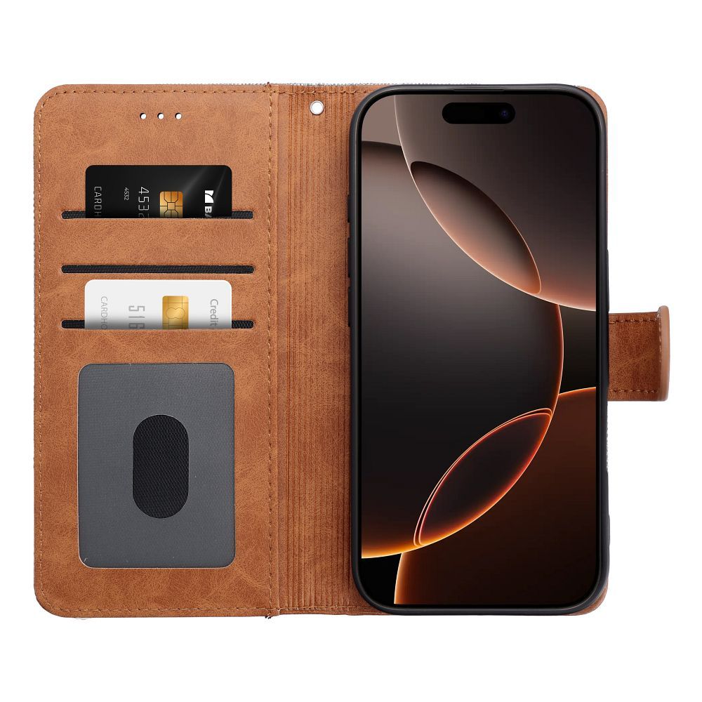 Otočné pouzdro pro iPhone 17 PRO MAX / 18 PRO MAX Jeans Book, šedé