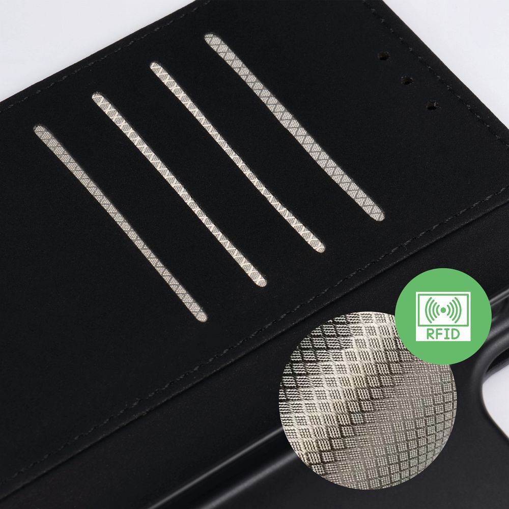 Otočné pouzdro pro Samsung S26, 4Card, s technologií RFID proti krádeži, textilní, černé