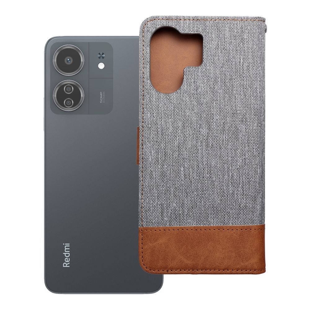 Otočné pouzdro pro Xiaomi Redmi 13C / Poco C65 Jeans Book, šedé