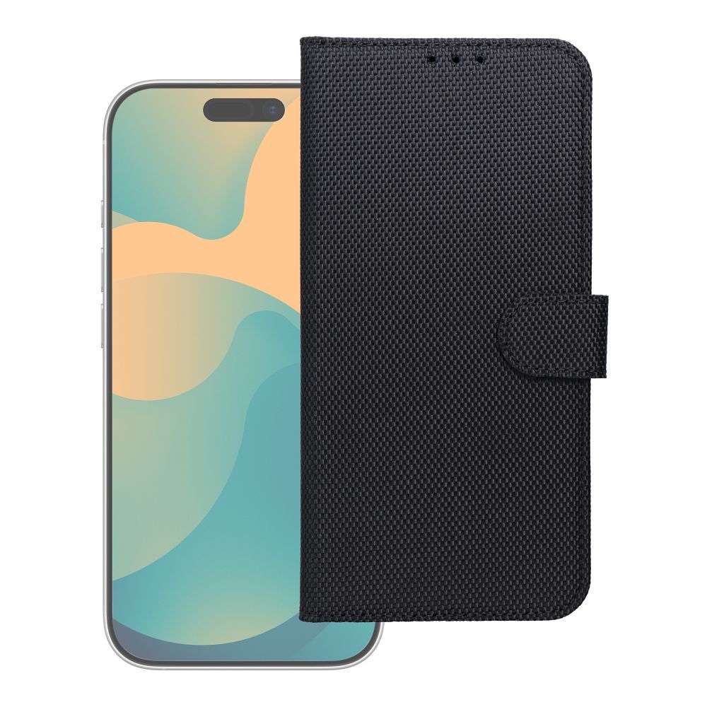 Otočné pouzdro pro Xiaomi Redmi NOTE 15 5G s kapacitou pro 4 karty, technologií RFID proti krádeži, z textilie, černé