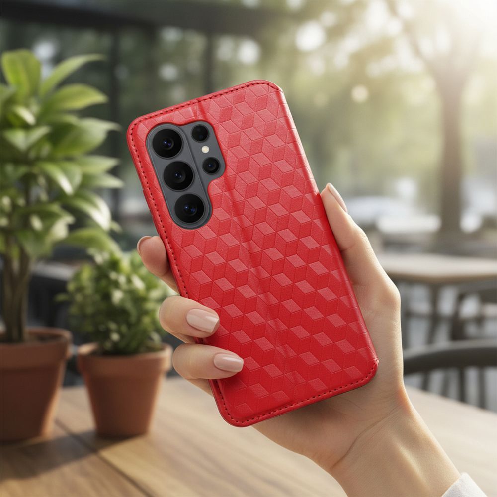 Otočné pouzdro pro Xiaomi Redmi NOTE 15 PRO Plus 5G Cubic Book, červené