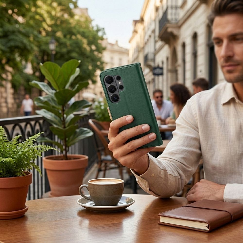 Otočné pouzdro typu „Split Book“ pro Xiaomi Redmi NOTE 17 4G / 5G, zelené a zlaté