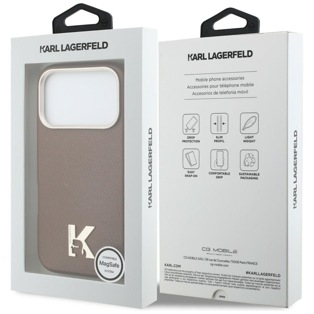 Pouzdro KARL LAGERFELD pro iPhone 17 Pro Max, kompatibilní s MagSafe, KLHMP17X5PGFKHGW (logo s hlavou Karla), hnědé