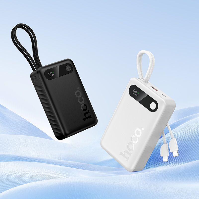 Powerbanka 10 000 mAh QC PD 2 A 22,5 W s integrovanými kabely USB-C + Lightning Hoco J171 Edge, bílá