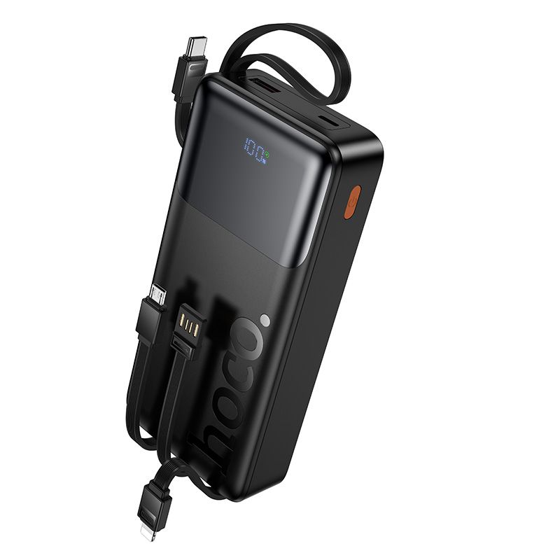 Powerbanka 20 000 mAh QC PD 2 A 22,5 W s integrovanými kabely USB-A + USB-C + Lightning + Micro USB Hoco J156A černá