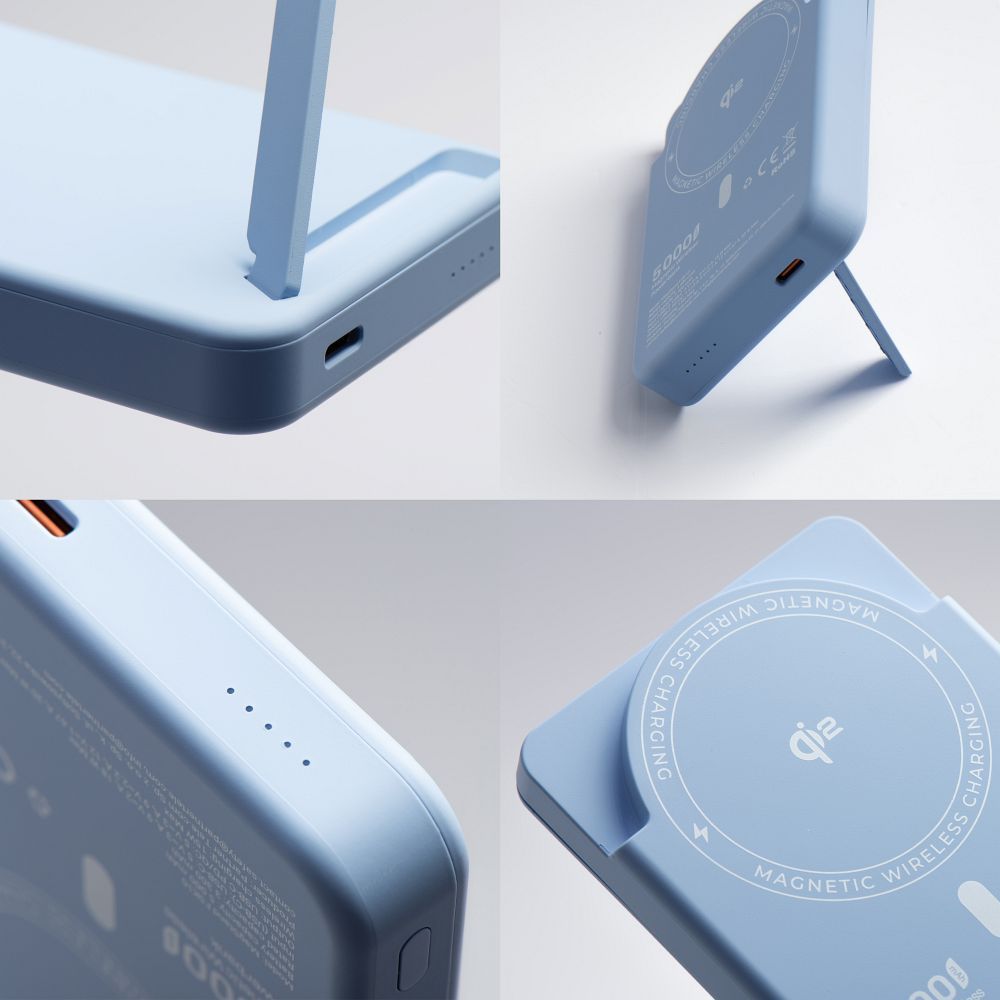 Powerbanka kompatibilní s MagSafe Forcell F-Energy MagStand QI2 F5K10 QC3.0 PD3.0 20 W 5000 mAh světle modrá