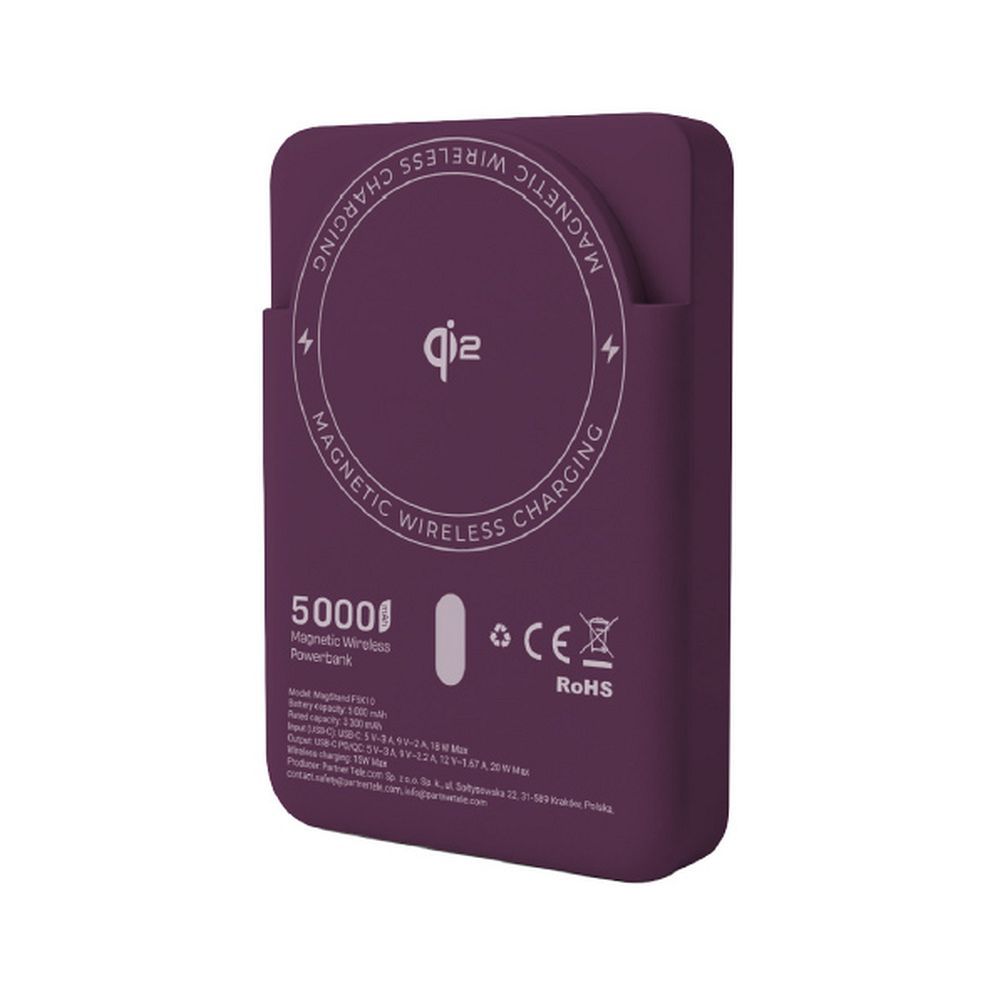 Powerbanka kompatibilní s MagSafe Forcell F-Energy MagStand QI2 F5K10 QC3.0 PD3.0 20 W 5000 mAh, vínová