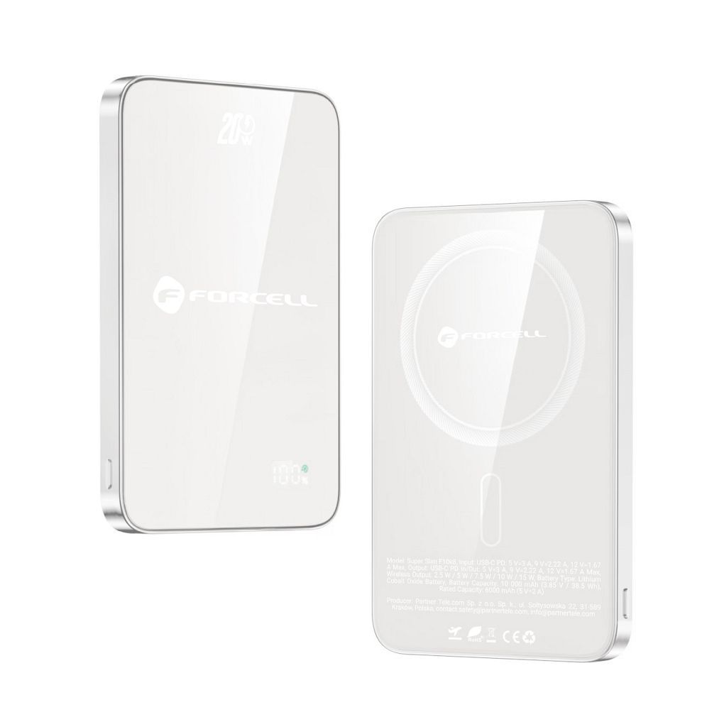 Powerbanka kompatibilní s MagSafe Forcell F-Energy SuperSlim F5K8 QC4.0 PD3.0 15 W 5 000 mAh, bílá