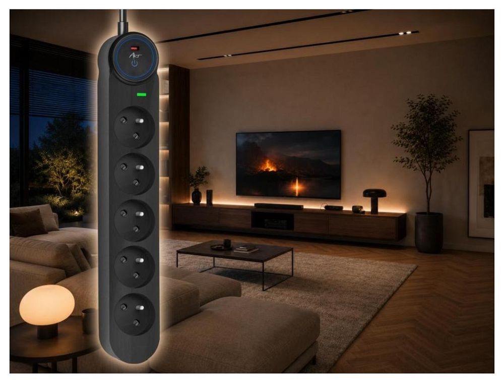 Prodlužovací kabel s 5 zásuvkami Art F2115, 5 m, černý