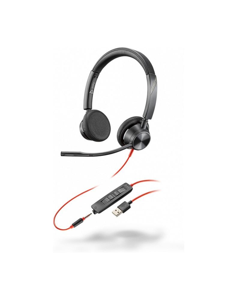 Sluchátka s kabelem, konektor 3,5 mm / USB A, Poly Blackwire C3215, černá