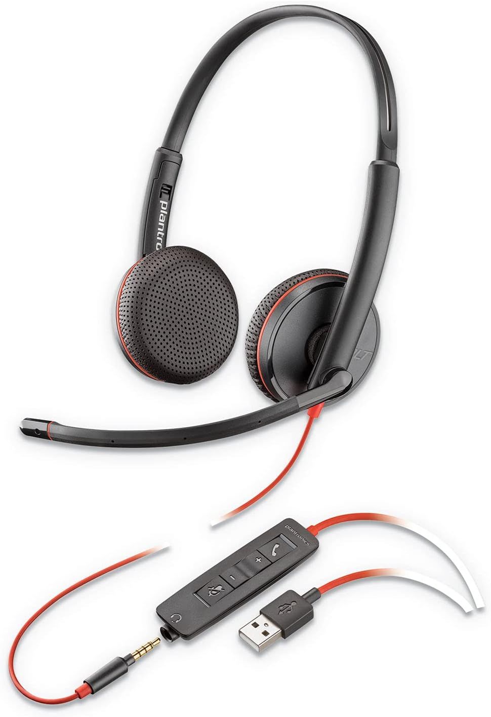 Sluchátka s kabelem, konektor 3,5 mm / USB A, Poly Blackwire C3225, černá