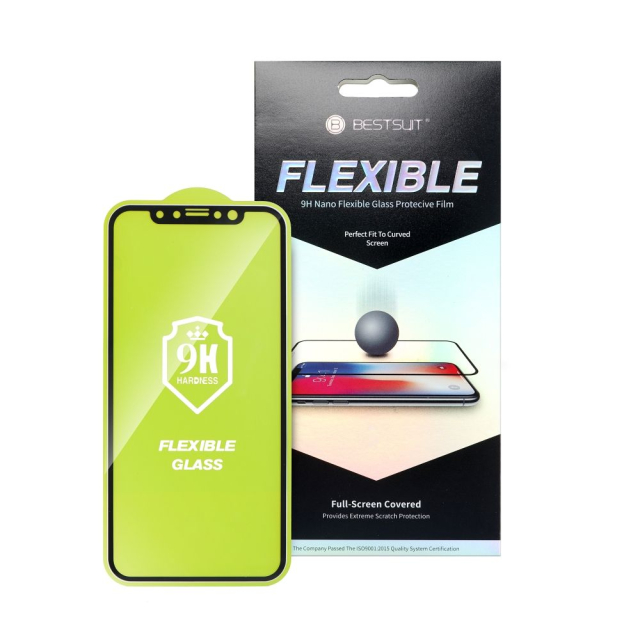 5D hybridní sklo s celoplošným lepidlem pro iPhone 14 PRO MAX Bestsuit, pružné, černé