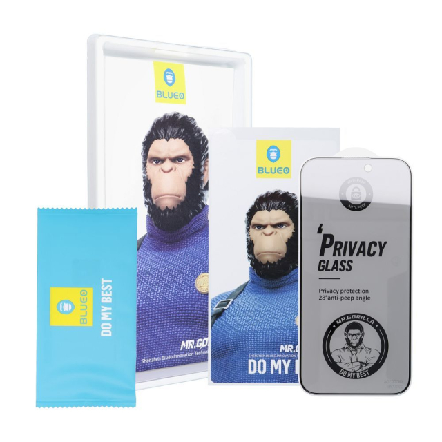 5D Mr. Monkey Glass – Apple iPhone 16 Pro, černá (silná ochrana soukromí proti nahlížení)
