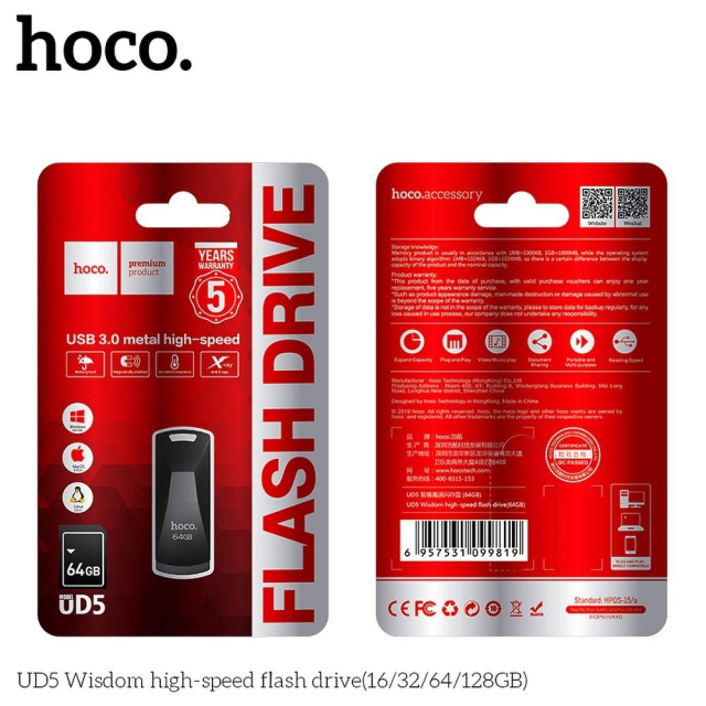 64 GB USB 3.0 (USB A) Hoco UD5, šedá