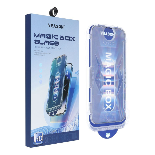 6D Veason Pro – sklo s jednoduchou instalací + aplikátor – pro iPhone 16 Plus, černé