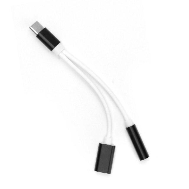 Adaptér AUX 2 v 1, typ C (samec) na typ C (samice) / 3,5 mm jack (samice), černý