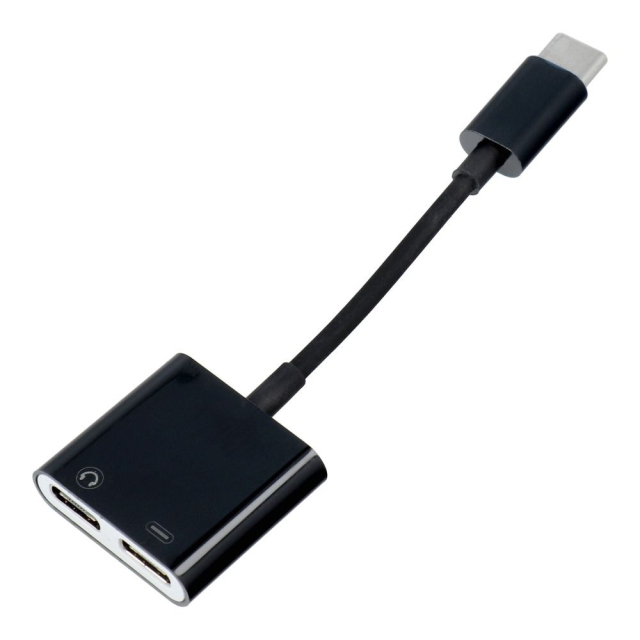 Adaptér AUX 2 v 1, typ C (samec) na typ C (samice) / typ C (samice), černý [DAC]