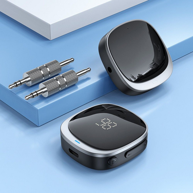 Adaptér AUX Bluetooth s 3,5mm konektorem Hoco s displejem E80, černý