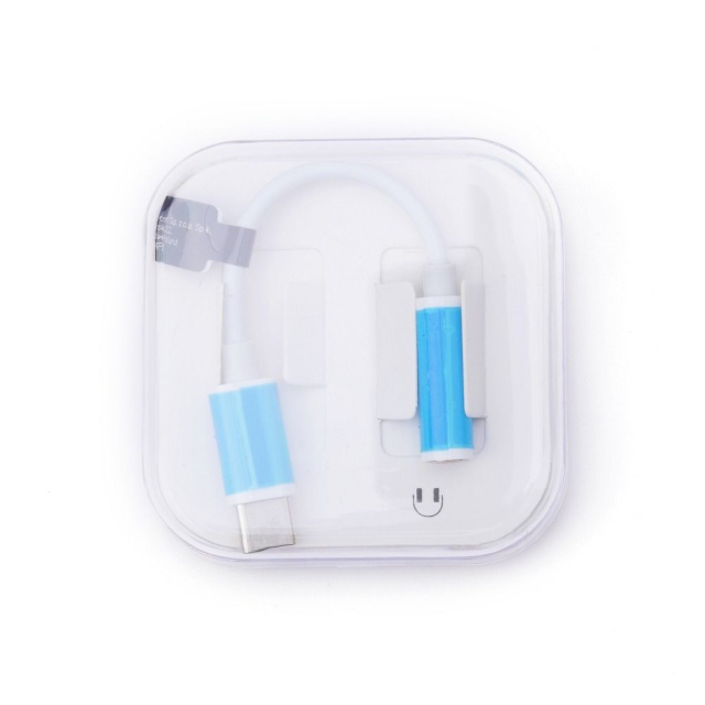 Adaptér AUX typu C (samec) na 3,5mm jack (samice) BOX, bílý