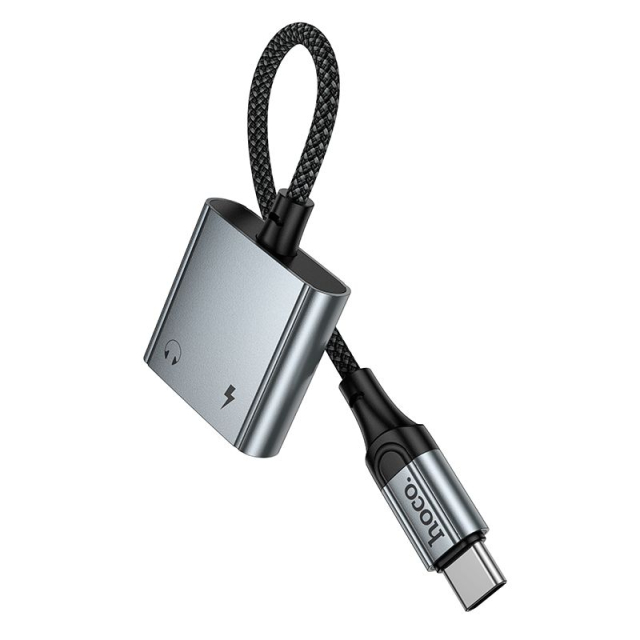 Adaptér AUX USB-C na 2x USB-C, max. 10 W, Hoco UPA34A, šedý