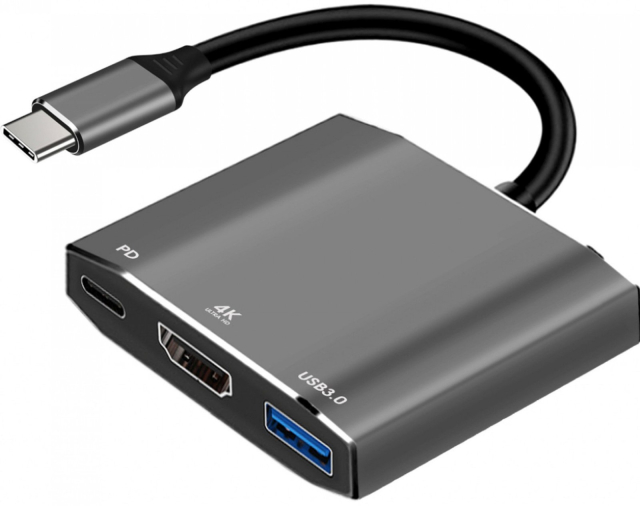 Adaptér HUB 3 v 1 USB-C ART OEM-C17, stříbrný