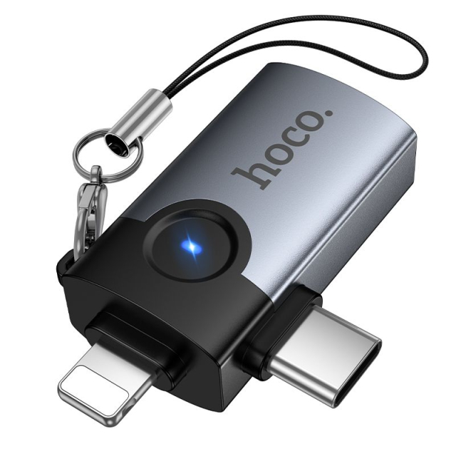 Adaptér OTG 2 v 1 Lightning / USB-C na USB-A Hoco UA46D, barva Victory gray