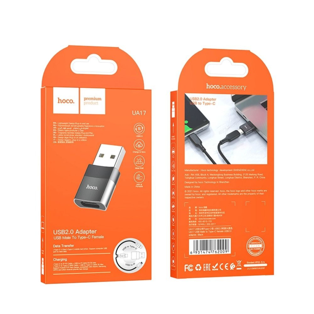 Adaptér OTG USB A na USB C Hoco UA17 černý