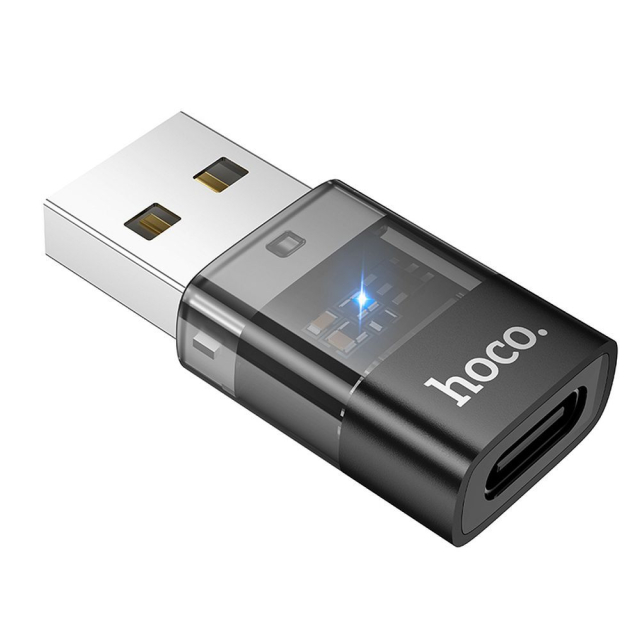 Adaptér USB A na USB C Hoco UA36C, průhledný, černý