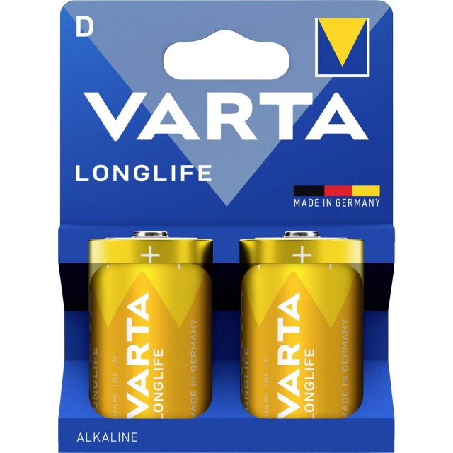 Alkalická baterie VARTA R20 (typ D) Longlife, 2 ks (s papírovou vložkou)