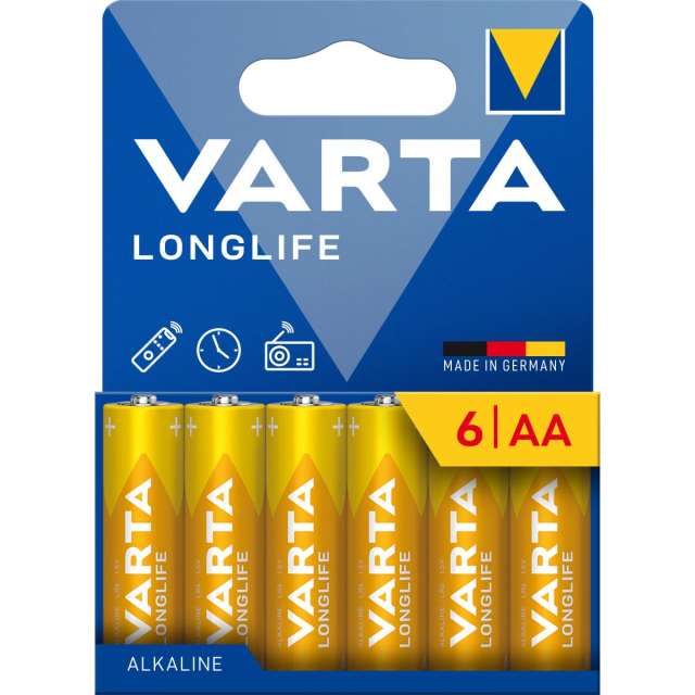 Alkalická baterie VARTA R6 (AA) Longlife, 6 kusů