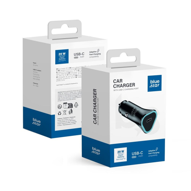 Autonabíječka Blue Star USB-C QC3.0 PD AFC 3 A 20 W CC391-1C černá