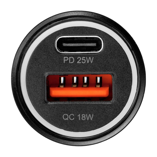 Autonabíječka Blue Star USB-C + USB-A s podporou QC3.0, PD, AFC a PPS, 3 A, 25 W, včetně kabelu USB-C na USB-C, černá