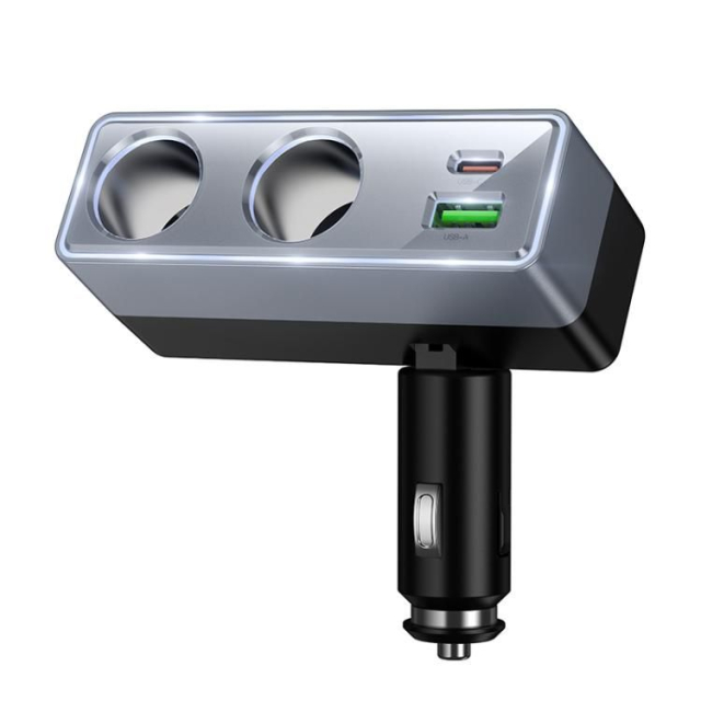 Autonabíječka Hoco 1x USB-A + 1x USB-C + 2x zásuvky do zapalovače, PD, QC 3.0, max. 240 W/24 V, Z65B, černá