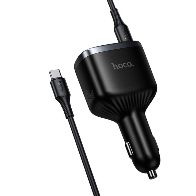 Autonabíječka Hoco USB-A + 2x USB-C PD QC3.0 93 W s kabelem USB-C na USB-C Z70, černá