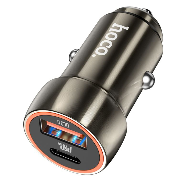 Autonabíječka Hoco USB-A + USB-C PD QC3.0 3 A 20 W Z46A, kovově šedá