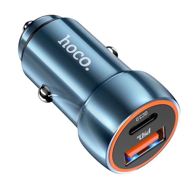 Autonabíječka Hoco USB-A + USB-C PD QC3.0 3 A 20 W Z46A, safírově modrá