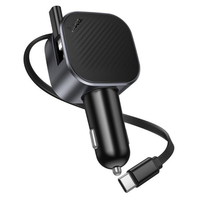 Autonabíječka Hoco USB-A + USB-C PD QC3.0 45 W s navíjecím kabelem USB-C Z68, černá