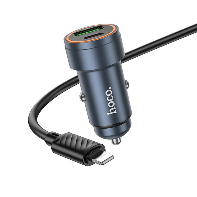 Autonabíječka Hoco USB-A + USB-C QC3.0 PD 30 W + kabel USB-C na Lightning Z57A, černá