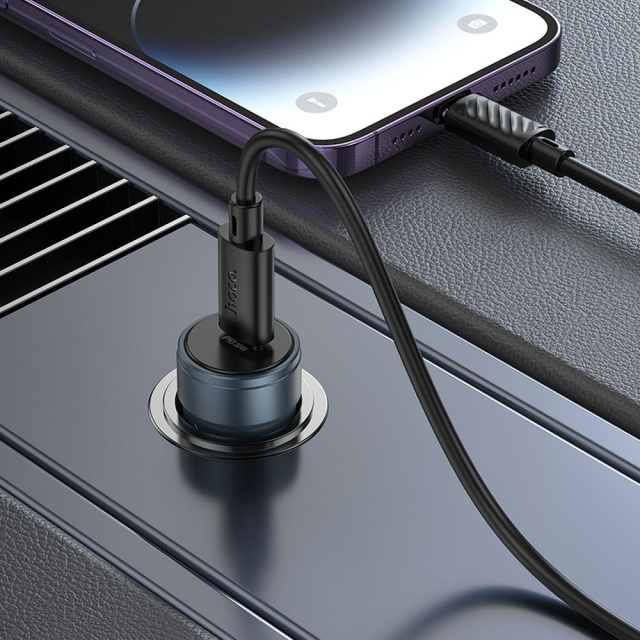 Autonabíječka Hoco USB-C QC3.0 PD 30 W + kabel USB-C na Lightning Z57, kovově šedá
