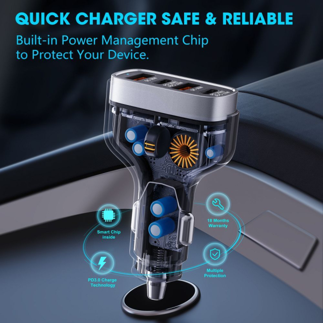 Autonabíječka VEGER 2 x USB-A + 2 x Typ C PD QC 3 A 66 W CC53-2A2C černá