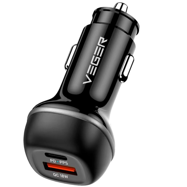 Autonabíječka VEGER USB A + USB C QC PD 51 W CC62-1A1C černá