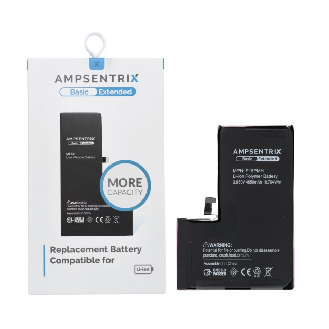 Baterie AmpSentrix Basic pro iPhone 15 Pro Max (vysoká kapacita 4850 mAh)