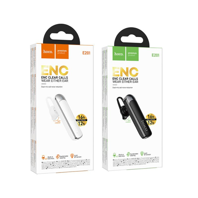 Bezdrátová mono sluchátka (ENC, BT 6.0, 130 mAh) Hoco E201 černá