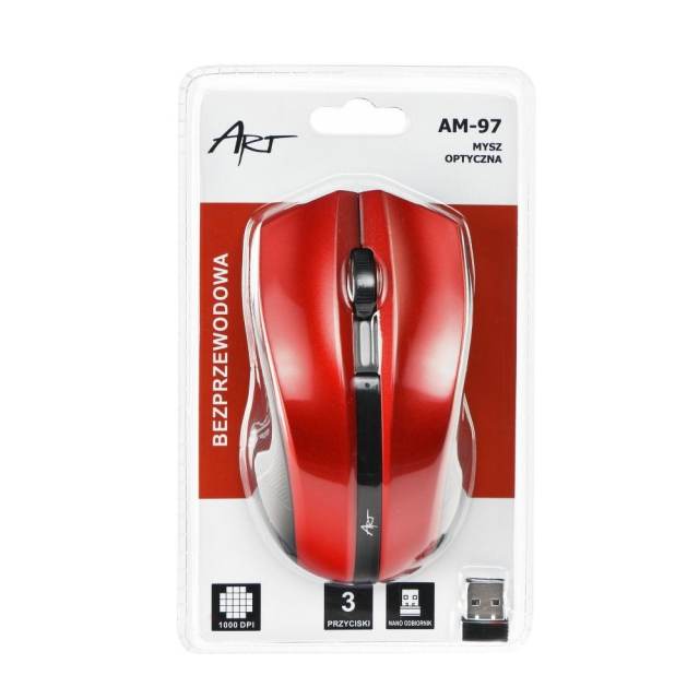 Bezdrátová počítačová myš ART 2,4 GHz, 1000 dpi, AM-97, červená